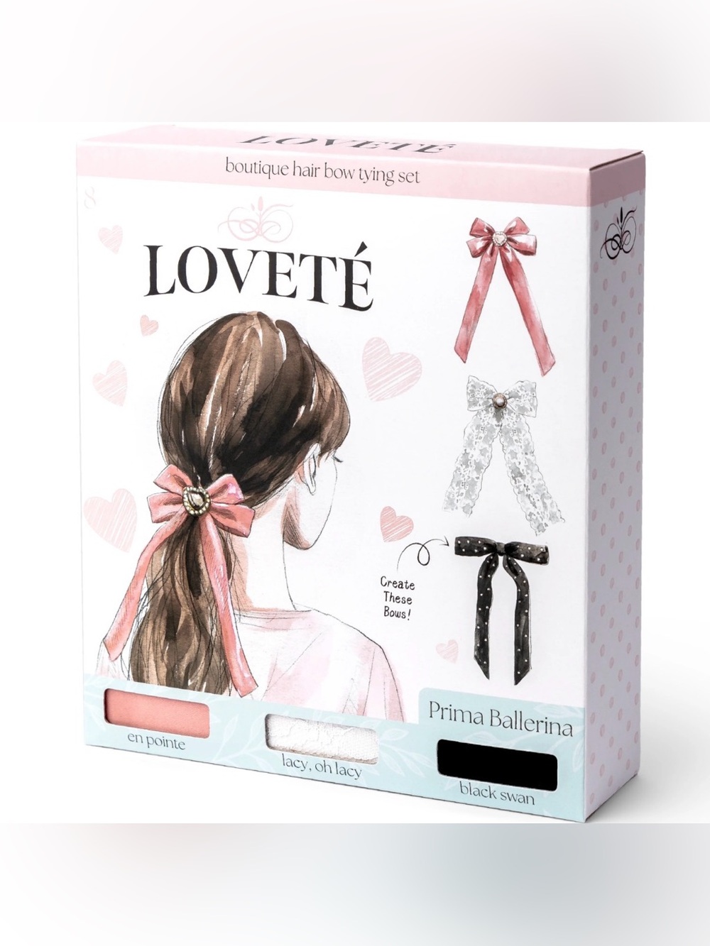 LOVETÉ Prima Ballerina Hair Bow Set - Pink, White, Black
